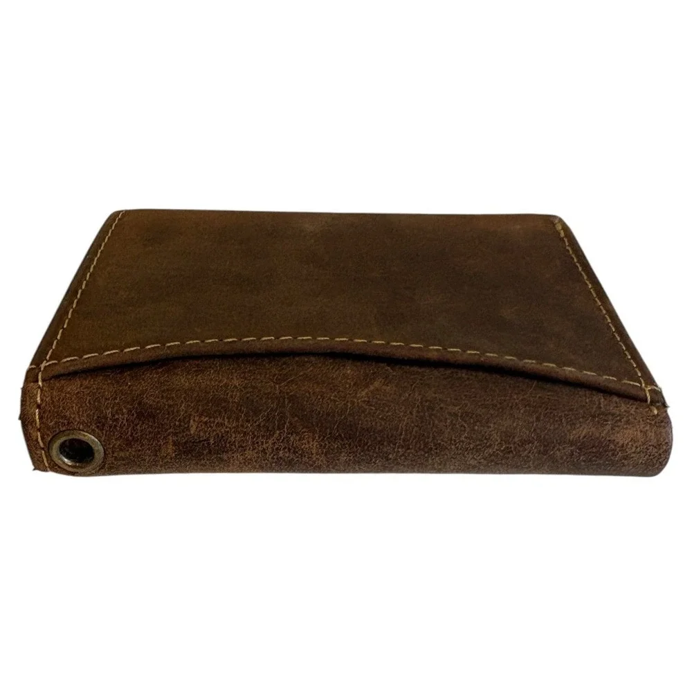Juzar Tapal Mens Brown Leather RFID Blocking Trifold Wallet with Grommet India